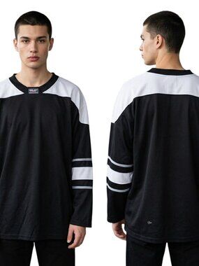 Ealer Sports Mens Hockey Jersey Shirt Size XXL Black White Striped Long-Sleeve